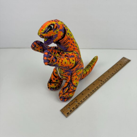 Play by Play Other - Vtg Play by Play Soft Plush Dinosaur Stuffed Animal Neon Orange Purple Black